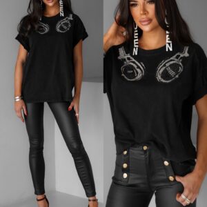 Černé tričko PRAVDOM s kamínky Velikost: ONESIZE