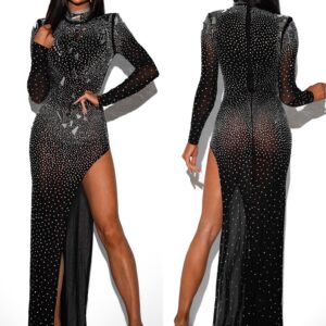 Černé třpytivé večerní šaty LYSON s rozparkem Velikost: L