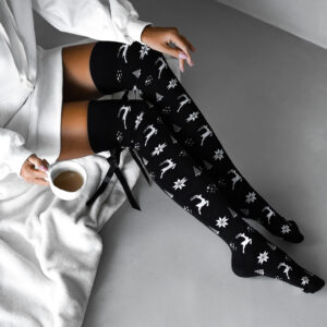 Černé vánoční nadkolenky SLINTER s mašlí Velikost: ONESIZE