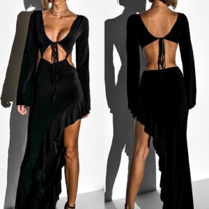 Černé večerní dlouhé šaty ELFIA Velikost: ONESIZE