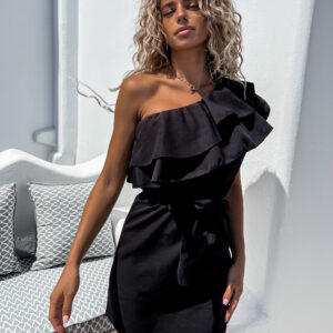 Černé volánkové šaty PURPOSE s vázáním