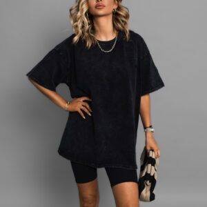 Černé washed oversize tričko ADELIT s krátkým rukávem Velikost: ONESIZE