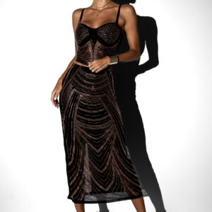 Černo-zlatý dvojdílný komplet RIO s flitry Velikost: M/L