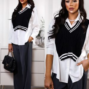 Černobílá oversized tunika DAYANA s vestičkou Velikost: ONESIZE