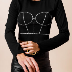 Černý crop top AFRA s kamínky Velikost: ONESIZE