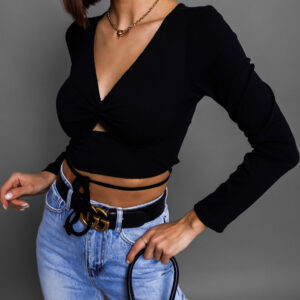 Černý crop top TINNIE se zavazováním