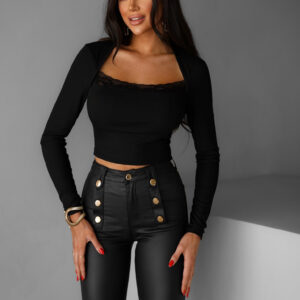 Černý crop top VELIBOR s krajkou Velikost: ONESIZE