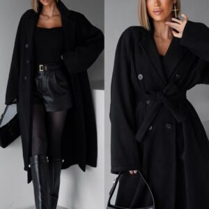 Černý dlouhý flaušový kabát KERRYL s knoflíky Velikost: ONESIZE