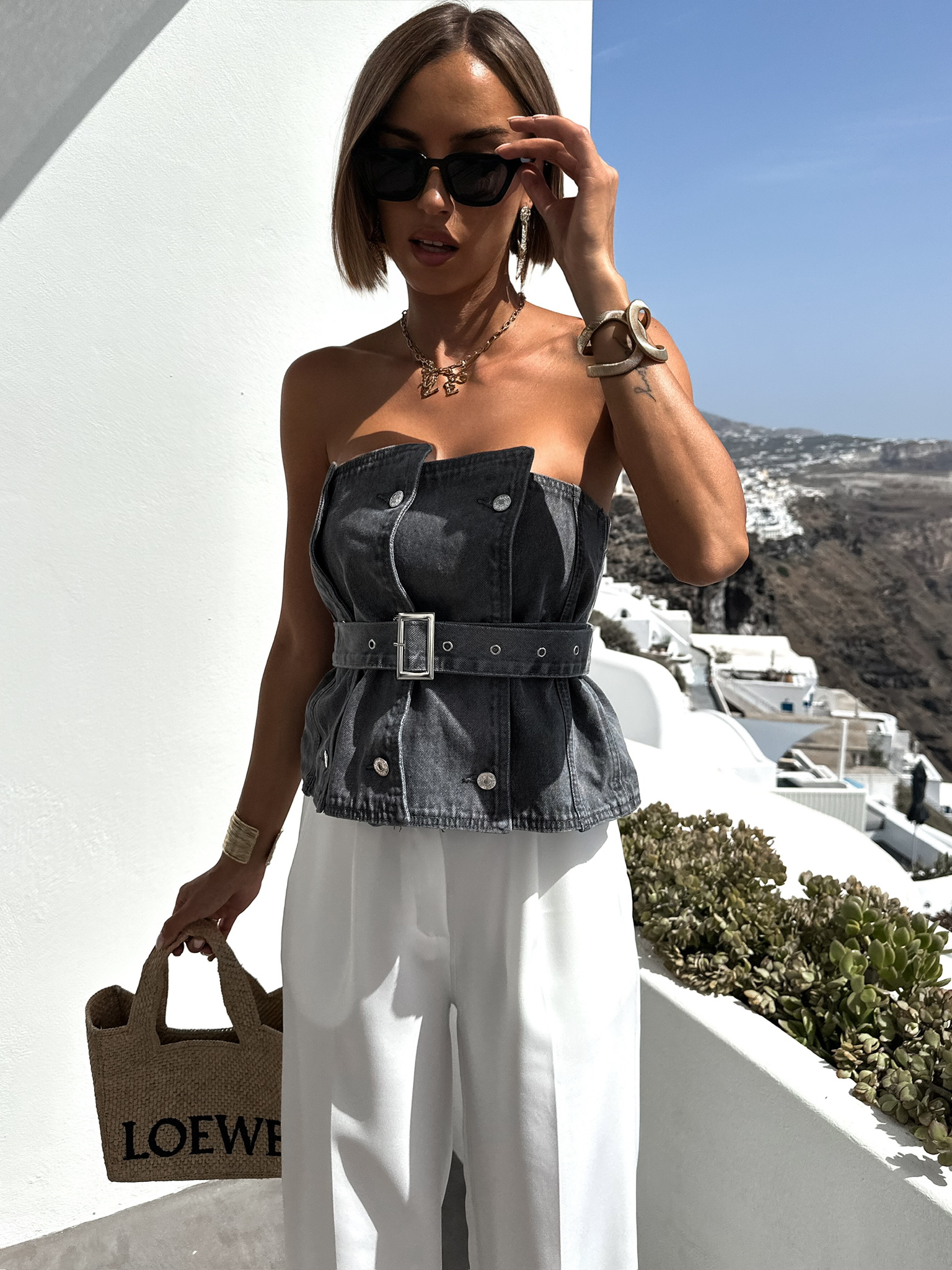 Černý džínový korzet VELVET s páskem Velikost: ONESIZE - Obrázek 3