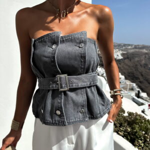 Černý džínový korzet VELVET s páskem Velikost: ONESIZE