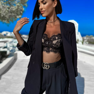 Černý elegantní crop top HAMMADI s krajkou Velikost: S/M