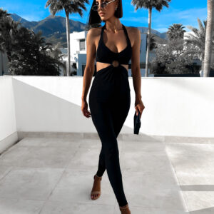 Černý elegantní overal INDUSI s průstřihy Velikost: S