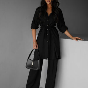 Černý kalhotový dlouhý lněný komplet CHANTALO Velikost: S/M