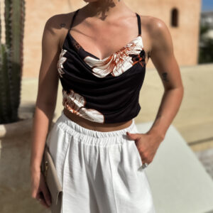 Černý krátký květovaný top ESLI Velikost: ONESIZE