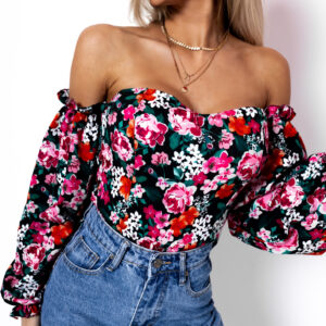 Černý květovaný elegantní top LATERAL