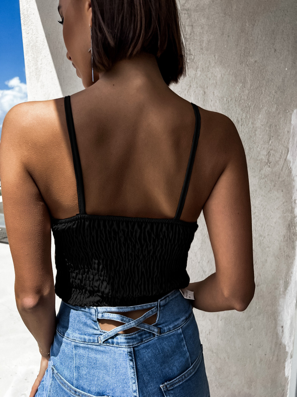 Černý nařasený tílkový top FROLIN Velikost: ONESIZE - Obrázek 3