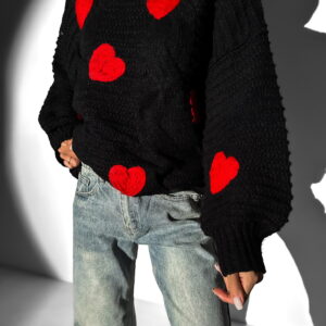 Černý pletený svetr JUSTINO se srdíčky Velikost: ONESIZE