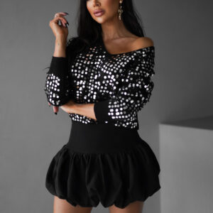 Černý třpytivý svetr RIORSON s flitry Velikost: ONESIZE