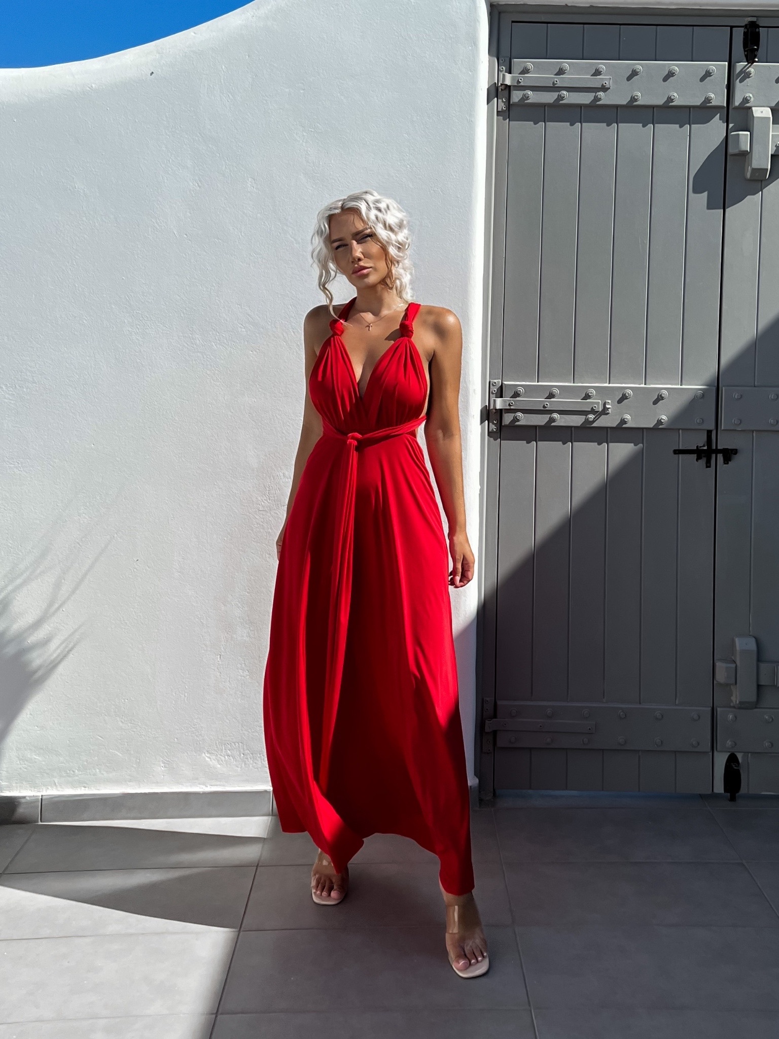 Červené elegantní šaty BEATRICE s vázáním - Obrázek 3