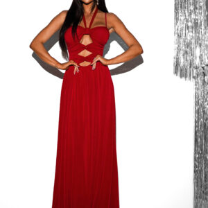 Červené elegantní šaty DATUNA s průstřihy Velikost: ONESIZE