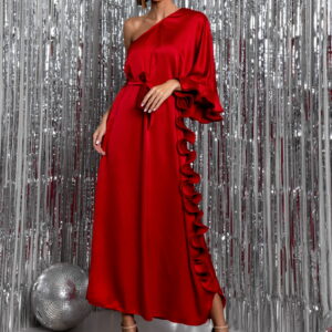 Červené elegantní šaty DORRY přes jedno rameno Velikost: ONESIZE