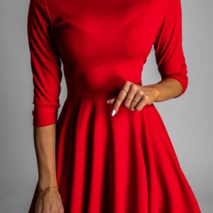 Červené elegantní šaty GROUND s dlouhým rukávem