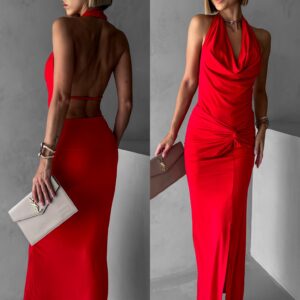 Červené elegantní šaty RHIANY s odhalenými zády Velikost: ONESIZE