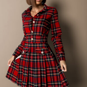 Červené kárované šaty OINEUS s knoflíky Velikost: M