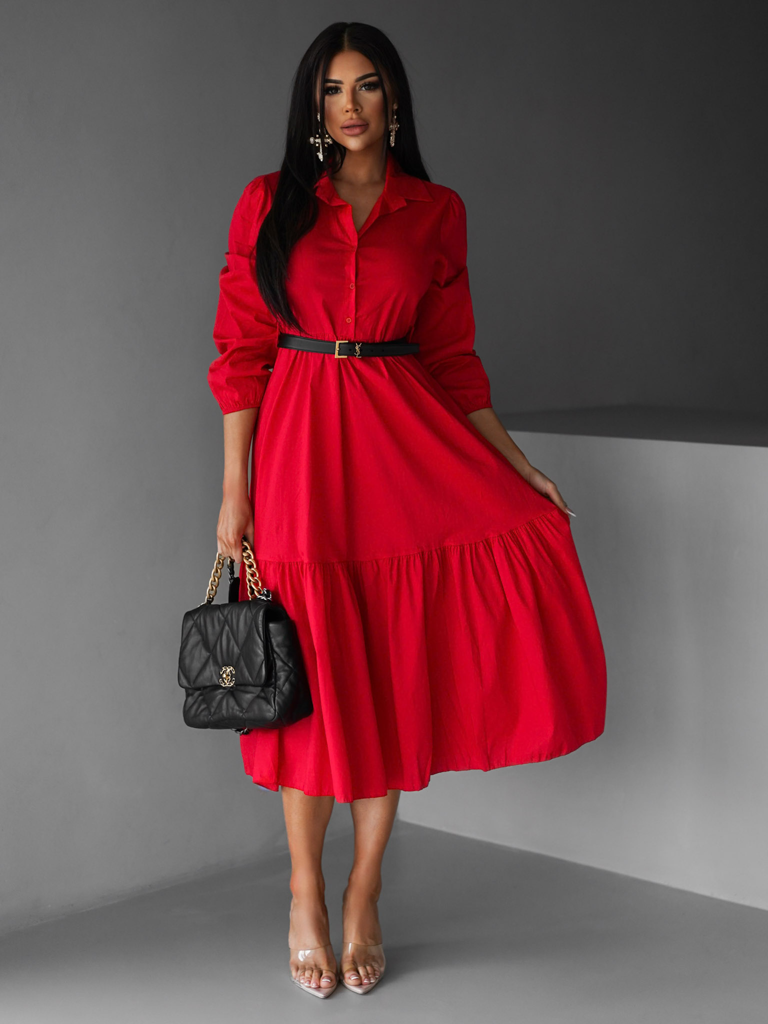 Červené košilové šaty ANITE Velikost: ONESIZE - Obrázek 2