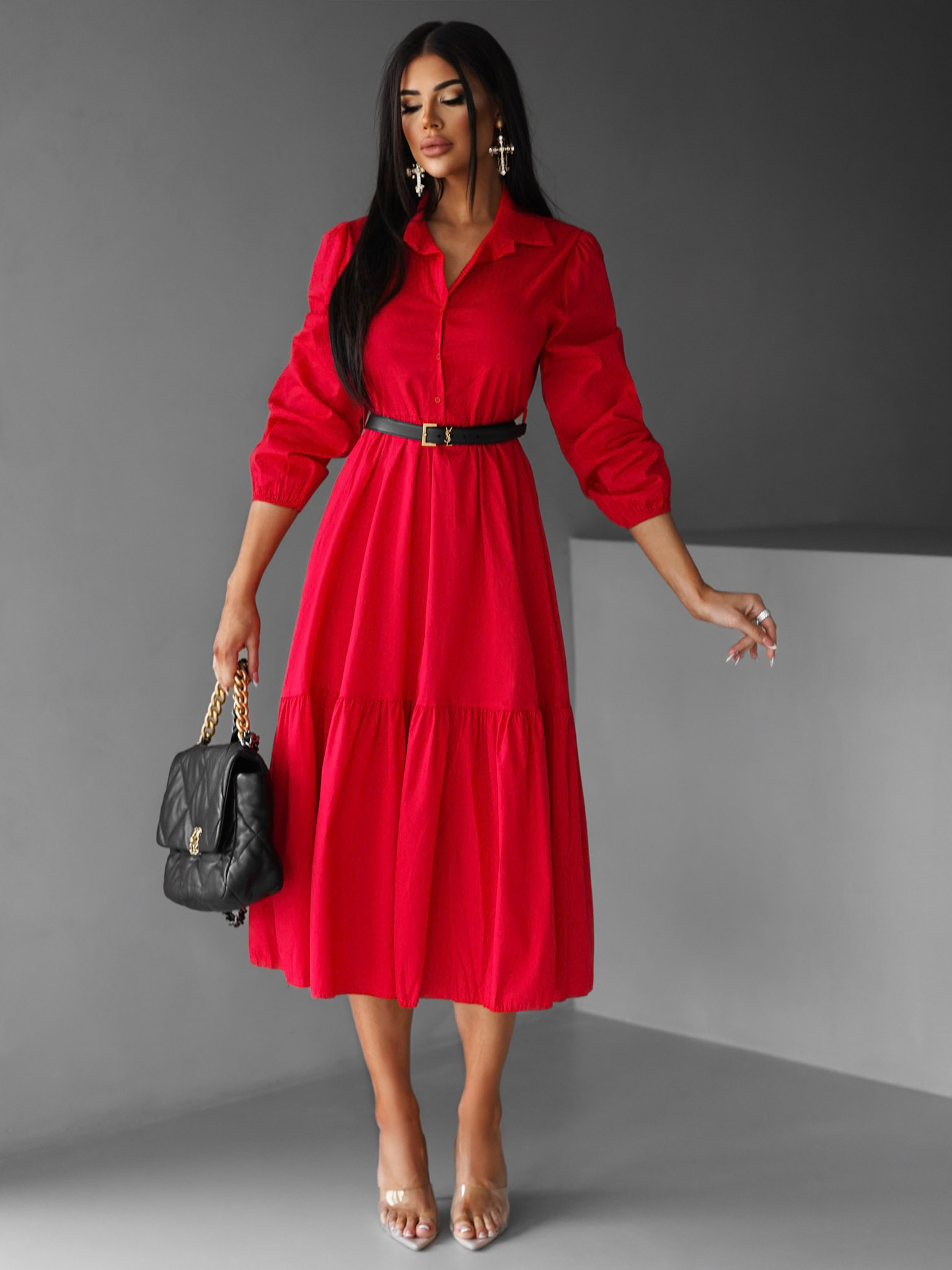 Červené košilové šaty ANITE Velikost: ONESIZE - Obrázek 3