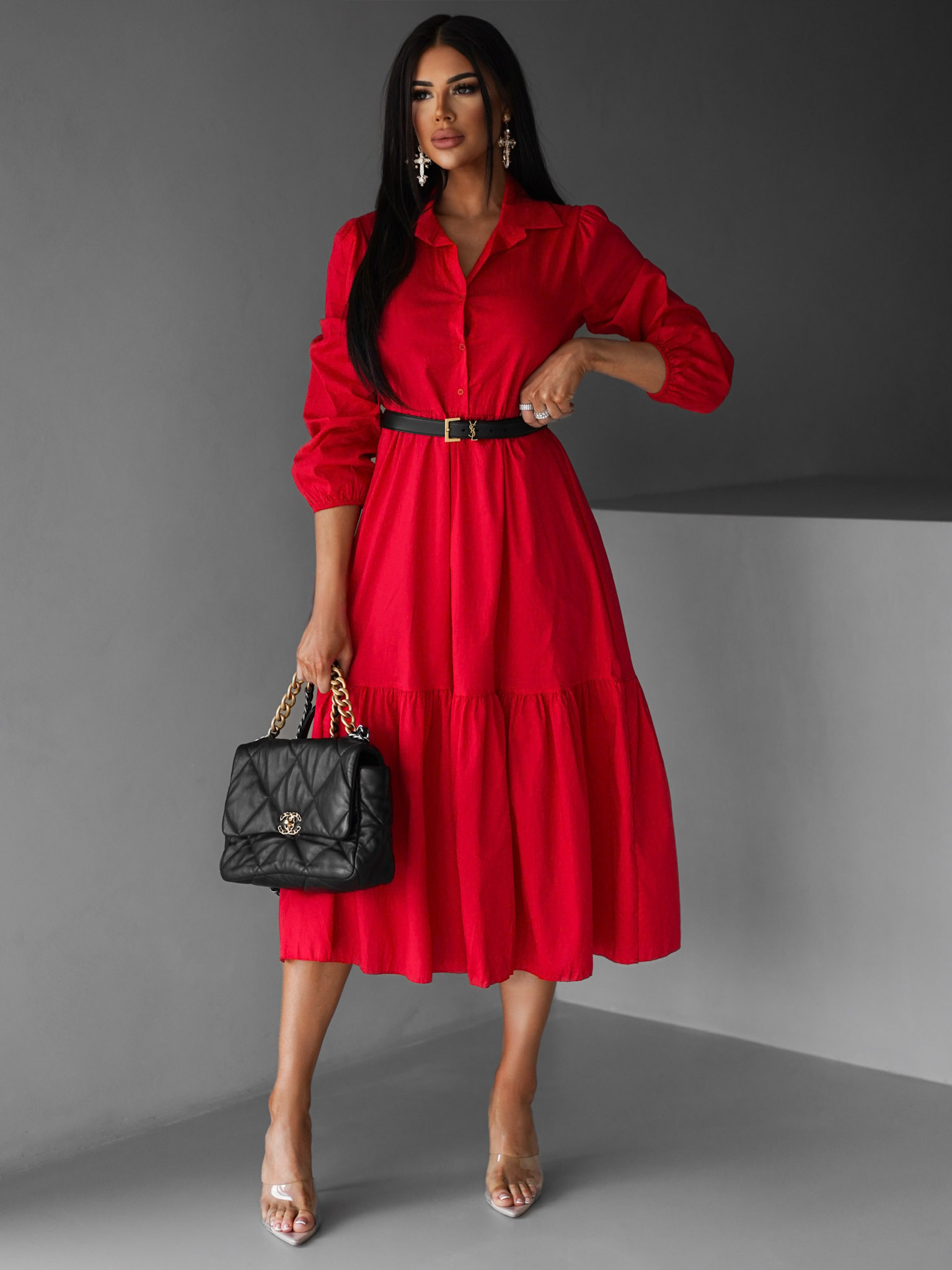 Červené košilové šaty ANITE Velikost: ONESIZE