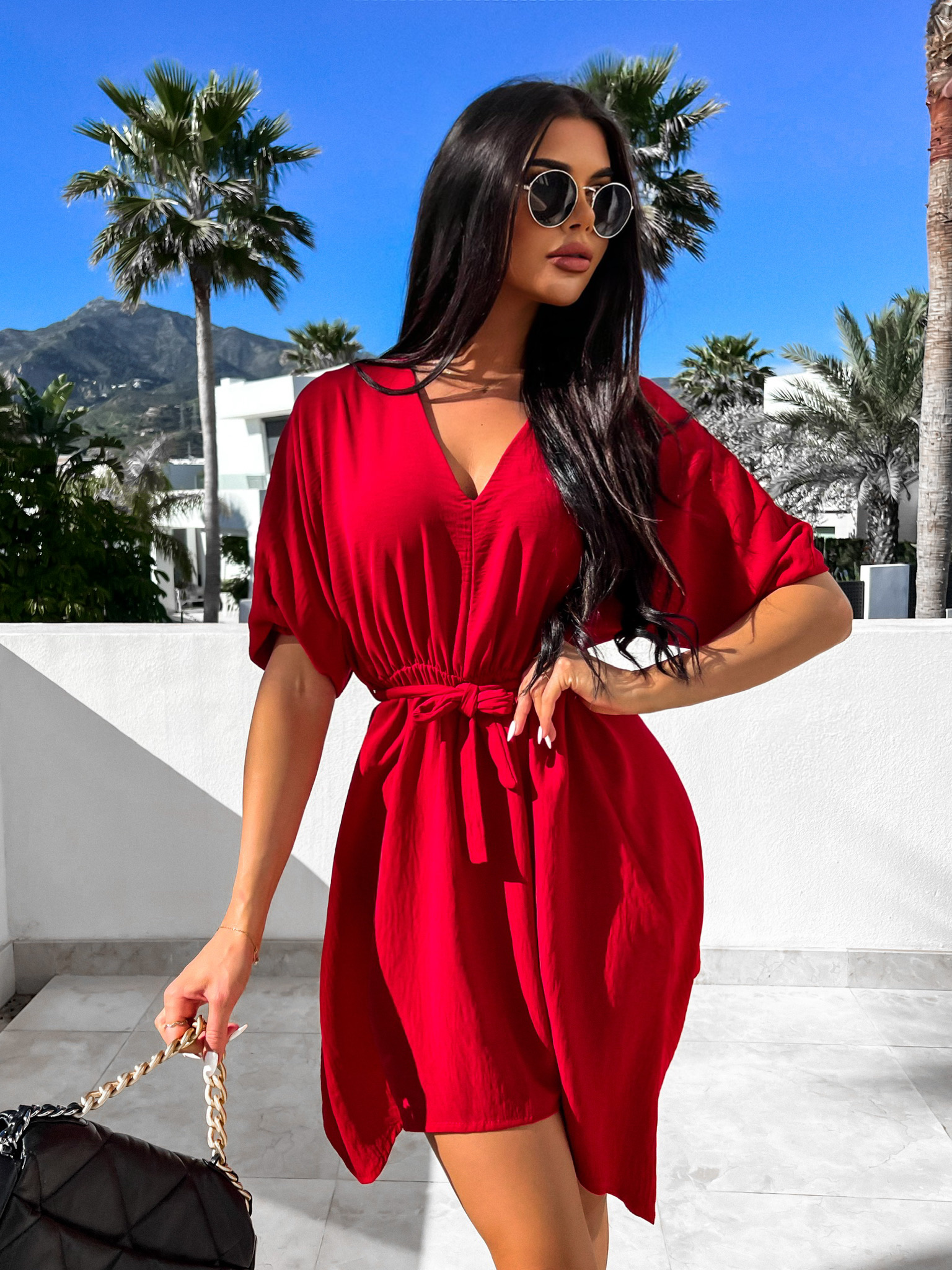 Červené lehké šaty MULLBERY s výstřihem Velikost: ONESIZE