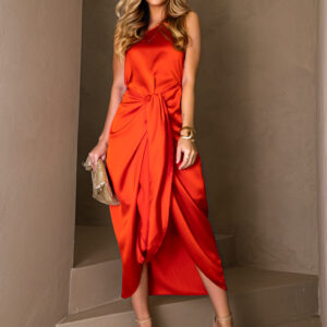 Červené lesklé elegantní šaty LIBIOSI s uzlem Velikost: ONESIZE