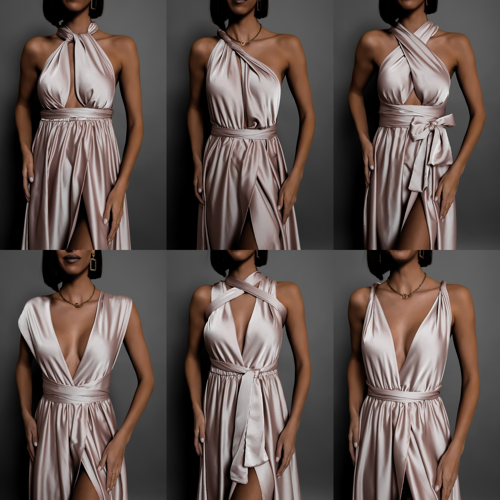 Červené lesklé šaty VALERDY s variabilním vázáním / bez rozparku - Obrázek 3