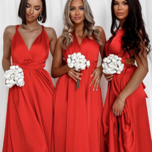 Červené lesklé šaty VALERDY s variabilním vázáním / bez rozparku