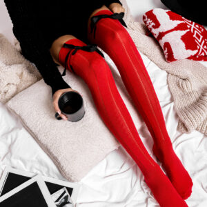 Červené pletené nadkolenky KEYCHAIN s mašlí Velikost: ONESIZE