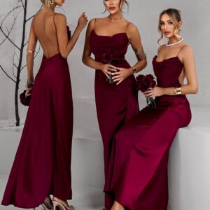 Červené saténové šaty UNUTA pro družičky Velikost: ONESIZE