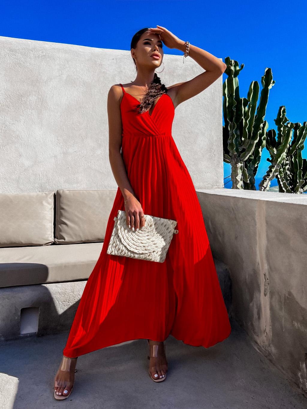 Červené šaty SUNLOVE s plisovanou sukní Velikost: ONESIZE - Obrázek 3