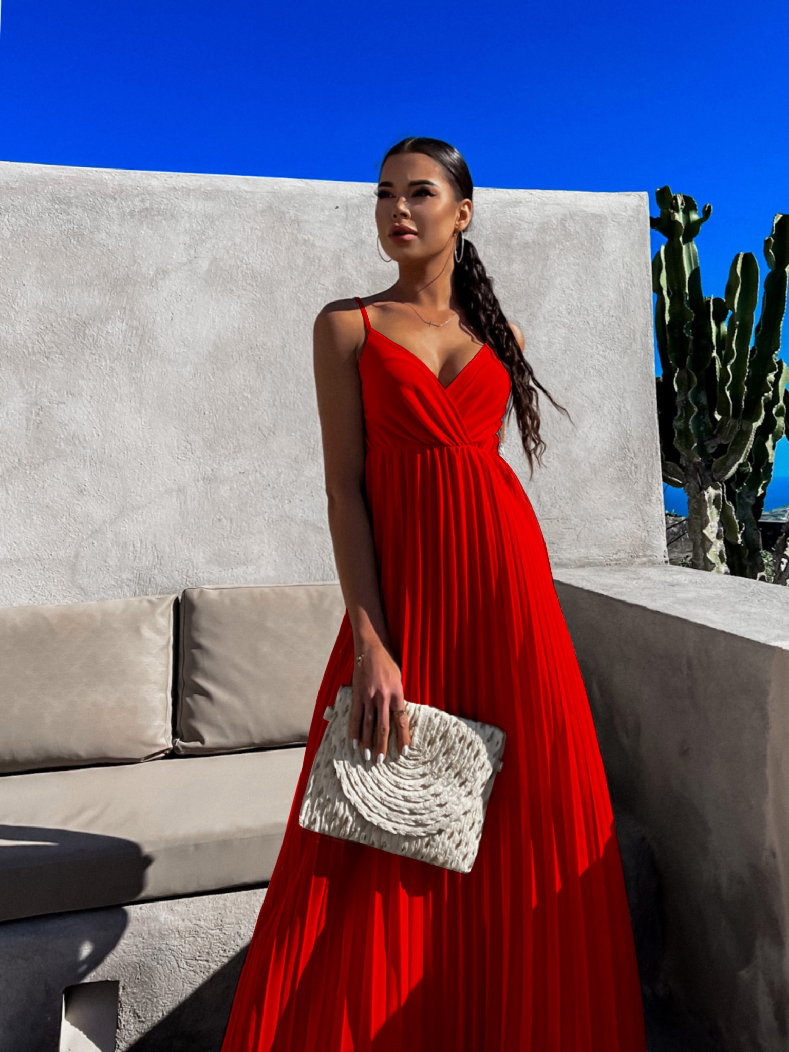 Červené šaty SUNLOVE s plisovanou sukní Velikost: ONESIZE