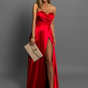 Červené společenské saténové šaty SYCHAEUS bez ramínek Velikost: ONESIZE