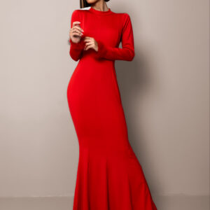 Červené společenské šaty ECHIDNA s dlouhým rukávem Velikost: ONESIZE