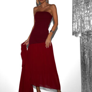 Červené společenské šaty FANTAL s vlečkou Velikost: ONESIZE