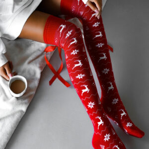 Červené vánoční nadkolenky SLINTER s mašlí Velikost: ONESIZE