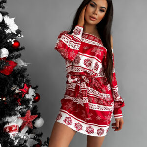 Červené vánoční šaty DAINTY s vázáním v pase