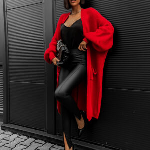 Červený cardigan SENTENCE otevřeného střihu