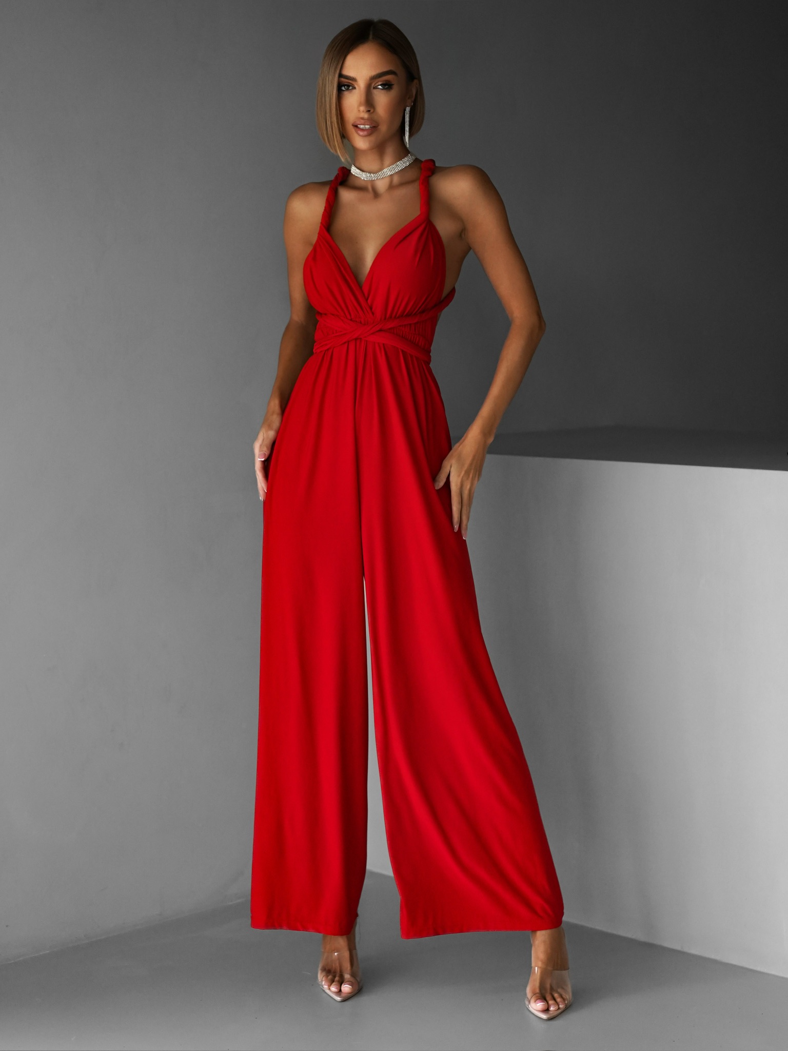Červený dlouhý overal PERCY na zavazování - Obrázek 2