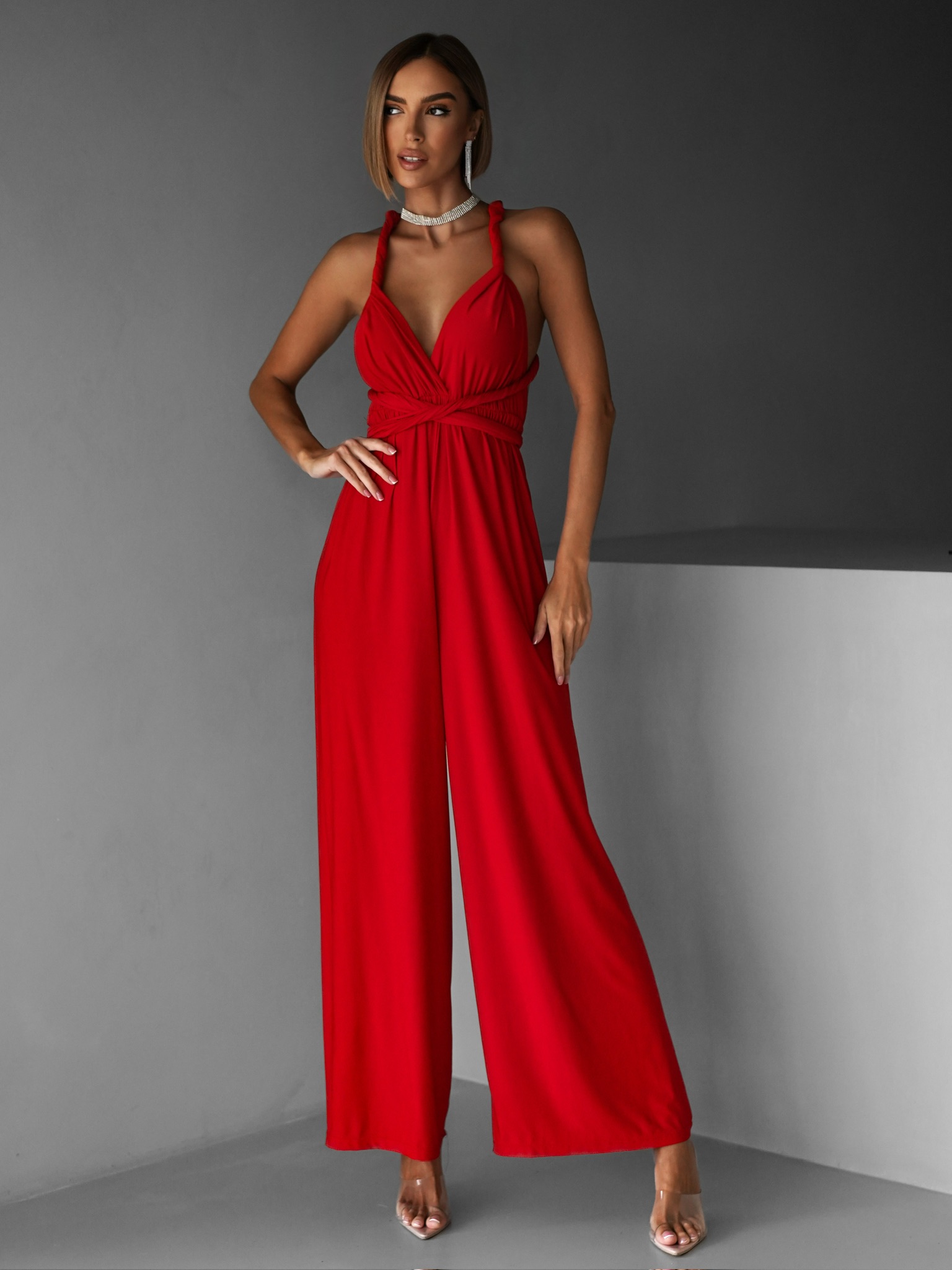 Červený dlouhý overal PERCY na zavazování - Obrázek 3