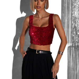 Červený flitrovaný crop top JARKKO Velikost: ONESIZE