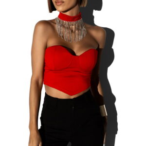 Červený top MATHIAS se stříbrnou aplikací u krku Velikost: M/L