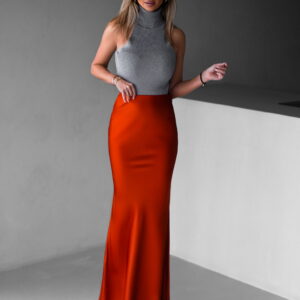 Cihlová dlouhá saténová sukně REGENORY Velikost: ONESIZE